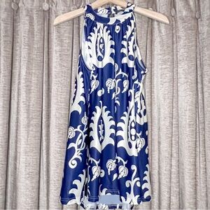 LoveU.Dear Blue and White Patterned Trapeze Style High Neck Tank Top Size Medium